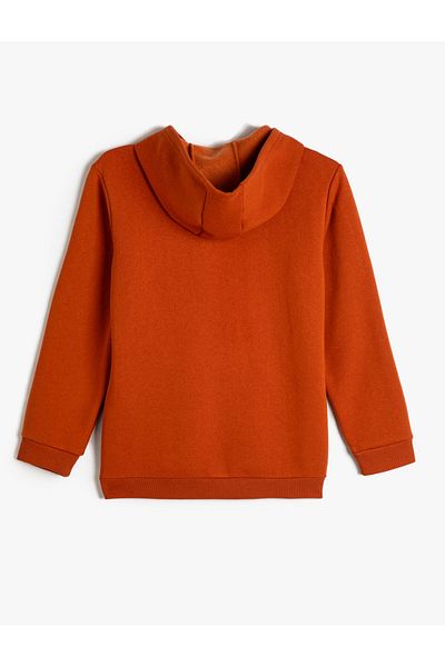 Koton Hooded Sweatshirt Long Sleeve Kangaroo Pocket Text Printed Ribbon