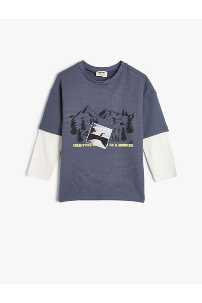 Koton T-Shirt Long Sleeve Crew Neck Ski Themed Cotton