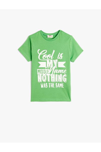 Koton Tricou mânecă scurtă Decolteu Crew Slogan Imprimat Bumbac