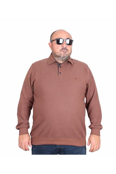 MocGrande Ανδρικό φούτερ με γιακά πόλο μεγάλου μεγέθους - Feel Good 24408 S.BROWN