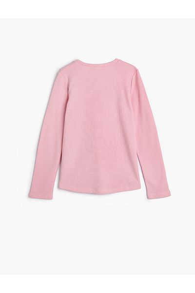 Koton Tricou cu slogan imprimat cu mânecă lungă, decolteu, bumbac texturat