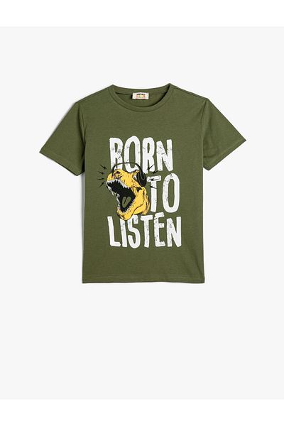 Koton Cotton Short Sleeve Dinosaur T-Shirt - Crew Neck