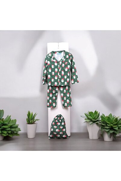 Pink Hippo Kids طقم بيجامة للأطفال برقبة قميص سانتا كلوز منقوش بأزرار