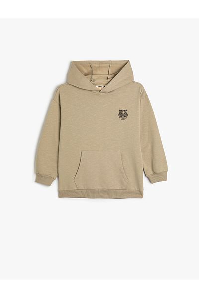 Koton Hooded Sweatshirt Long Sleeve Kangaroo Pocket Embroidered Detailed Ribbon