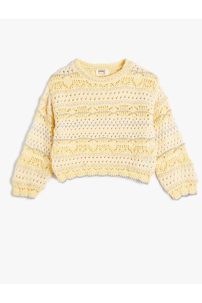 Koton Openwork Nine-Piece Round Neck Crop Sweater - Long Sleeve