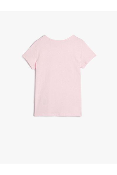 Koton T-Shirt Glitter Print Detailed Short Sleeve Crew Neck Cotton
