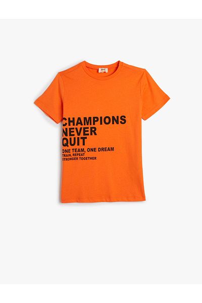 Koton T-Shirt Short Sleeve Slogan Printed Cotton