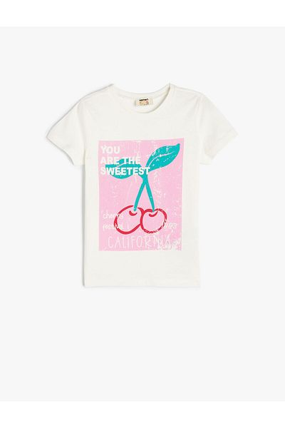 Koton T-Shirt Cherry Printed Short Sleeve Round Neck Cotton