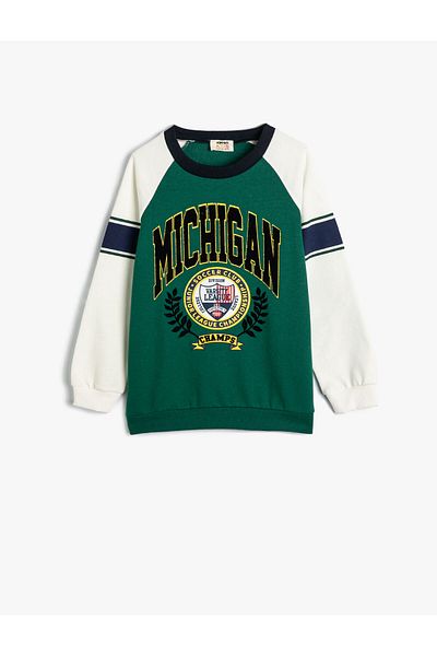 Koton College Printed Sweatshirt Color Blocked Crew Neck Raised