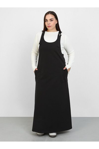 ALİA Large Size Strappy Knitted Sports Salopet Dress - Black - Alia