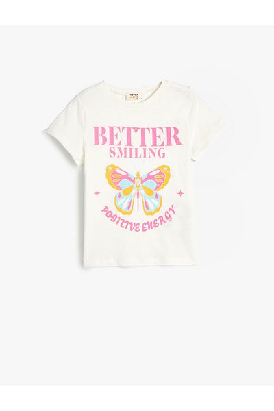Koton T-Shirt Short Sleeve Crew Neck Butterfly Printed Cotton