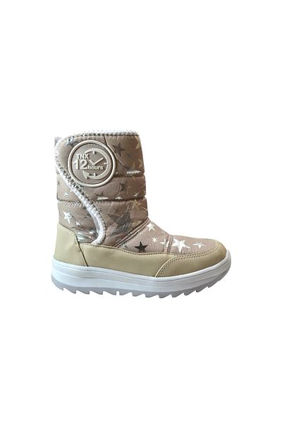 Onlo Ayakkabı Onlo Shoes AW.25 Μαύρες & Μπεζ Γούνινες Velcro Κοριτσίστικες μπότες χιονιού