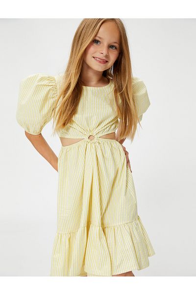 Koton Dress Window Detailed Balloon Sleeves Round Neck Ruffles