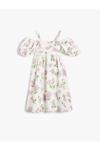 Koton Rochie de petrecere din bumbac cu modele florale cu umăr liber - mâneci cu balon