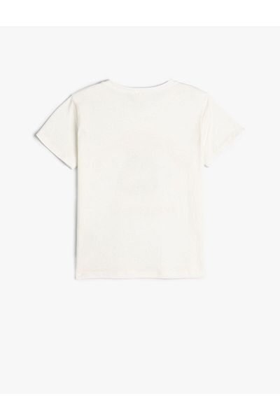 Koton Μπλουζάκι με κοντό μανίκι Crew Neck Slogan εμπριμέ βαμβακερό