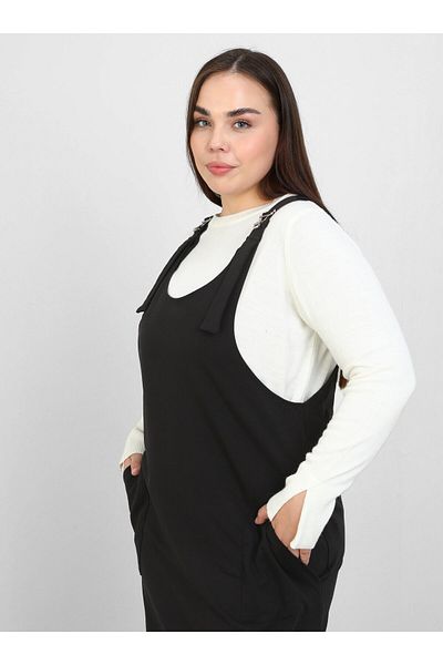 ALİA Large Size Strappy Knitted Sports Salopet Dress - Black - Alia