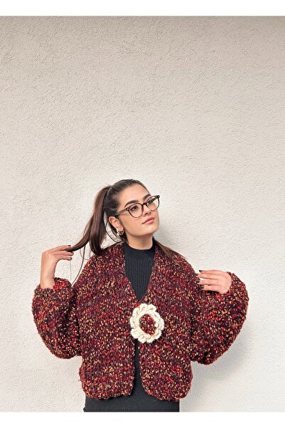 mihal boutique Bordo Çiçek Hırka