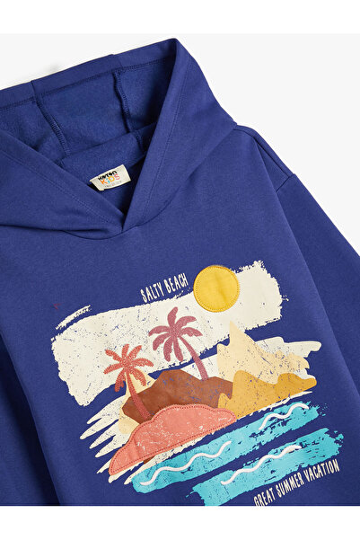 Koton Kapşonlu Sweatshirt Uzun Kollu Tropik Baskılı Şardonlu