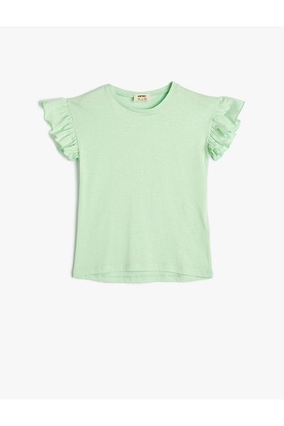Koton Basic T-Shirt Rundhals Rüschenärmel Baumwolle