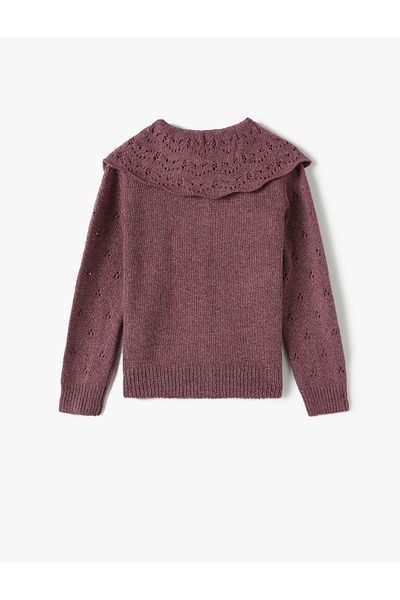 Koton Strickjacke mit Lochmuster und breitem Babykragen – geknöpft