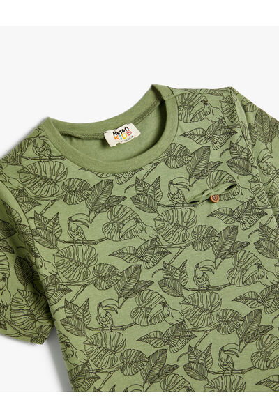 Koton Tricou mânecă scurtă Decolteu Crew Leaf Imprimat Bumbac