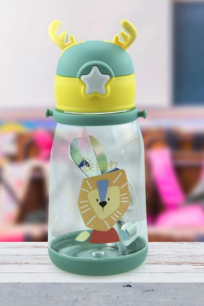 Kids Like 600 ml Healthy Deer Figured Polycarbonate Flask - with Straw and Hanger