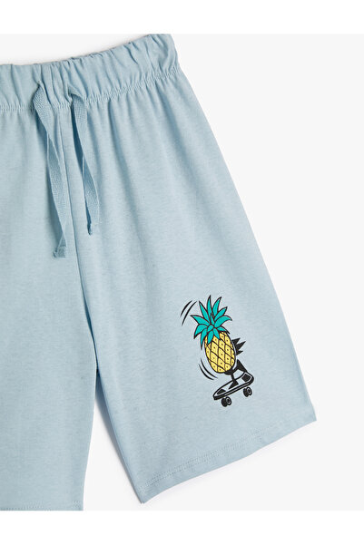 Koton Şort Ananas Baskılı Beli Bağlamalı Pamuklu