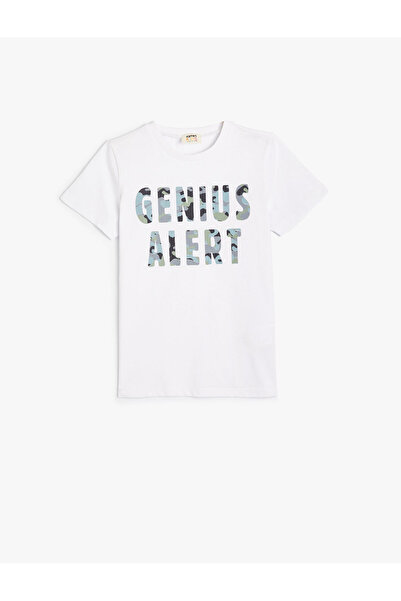 Koton Βαμβακερό κοντομάνικο T-Shirt - Crew Neck, Σλόγκαν εμπριμέ