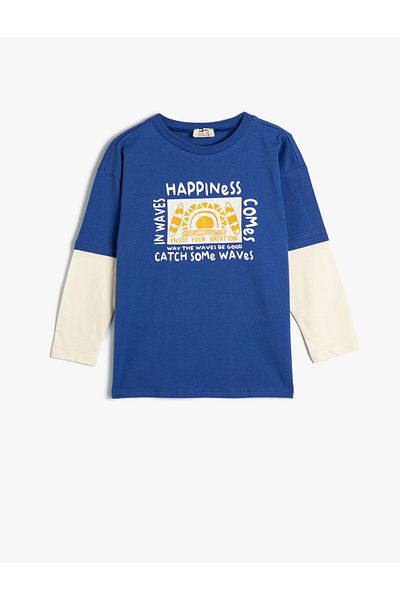 Koton T-Shirt Long Sleeve Crew Neck Slogan Printed Cotton