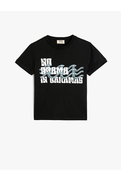 Koton Cotton Short Sleeve T-Shirt - Crew Neck, Slogan Printed