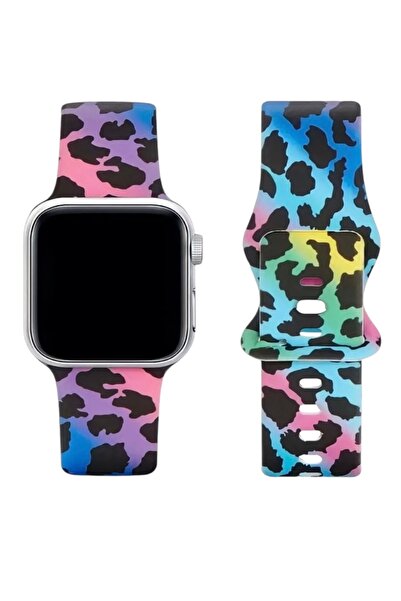 KILIF HOUSE Apple Watch 42 - 44 - 45 - 46 - 49mm Uyumlu Leopar Desenli Siliko...