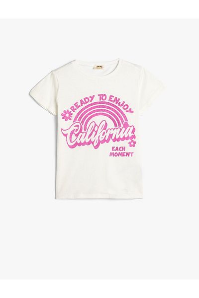 Koton T-Shirt Short Sleeve Crew Neck City Print Detailed Cotton