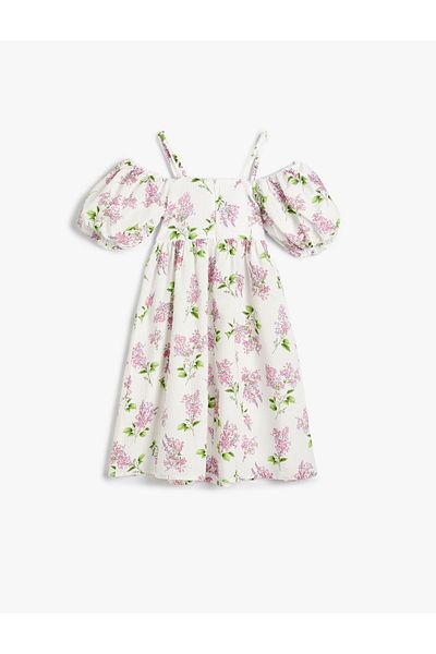 Koton Rochie de petrecere din bumbac cu modele florale cu umăr liber - mâneci cu balon