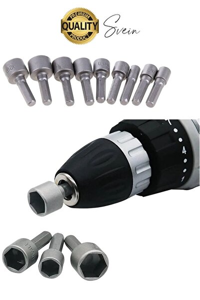Svein Premium 9 Parça Dayanıklı Somun Sökücü Sıkma Bits Lokma Seti Adaptör Matkap Ucu Altıgen Vidalama