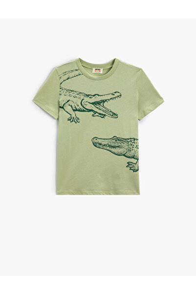 Koton Tricou Imprimat Crocodil mânecă scurtă Decolteu Crew Bumbac