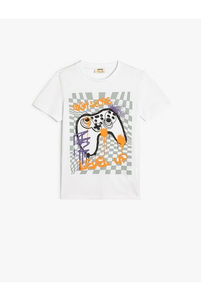 Koton Game Themed Short Sleeve Crew Neck Cotton T-Shirt