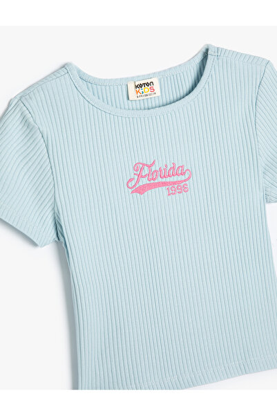 Koton Tričko s výstřihem a krátkým rukávem s žebrovanou výšivkou