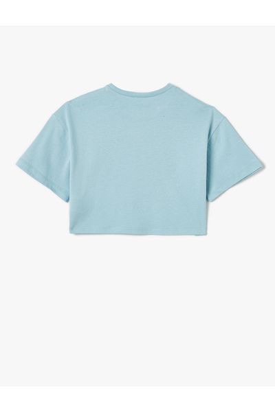 Koton Tricou crop din bumbac cu gât crew - Imprimat și mânecă scurtă