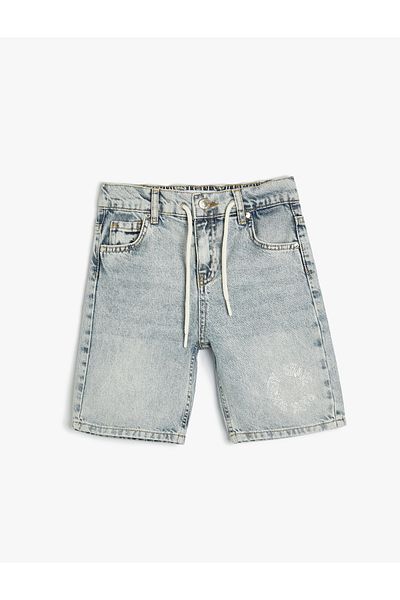 Koton Pantaloni scurți din denim din bumbac - Buzunar legat în talie și cu nasturi
