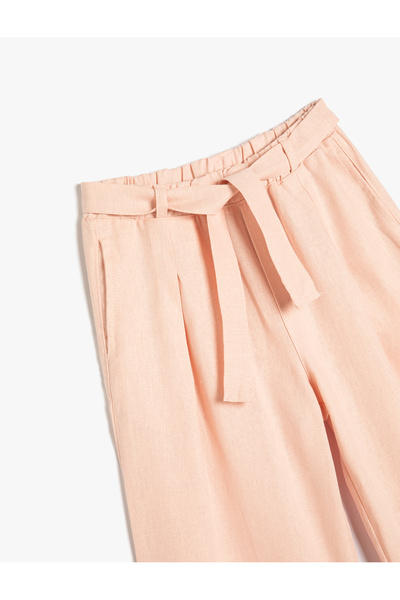 Koton Keten Pantolon Bol Paça Kemer Detaylı Beli Lastikli