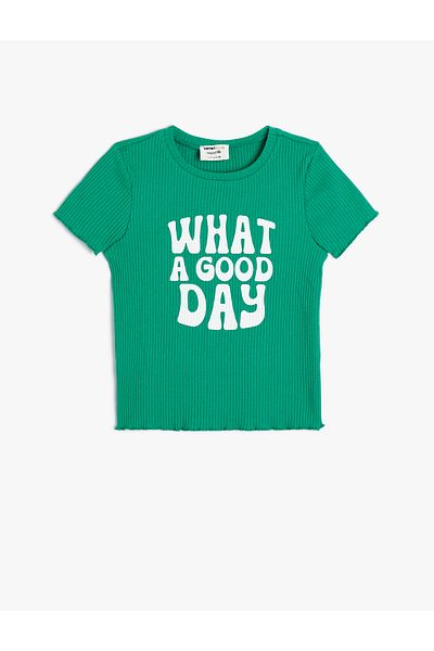 Koton Crop T-shirt με κοντό μανίκι με εμπριμέ λαιμόκοψη με υφή