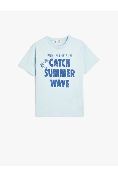 Koton Tricou cu mânecă scurtă din bumbac - Decolteu, imprimat cu slogan