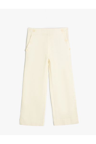 Koton Leinenhose mit Taschen - Weites Bein und Knopfdetail