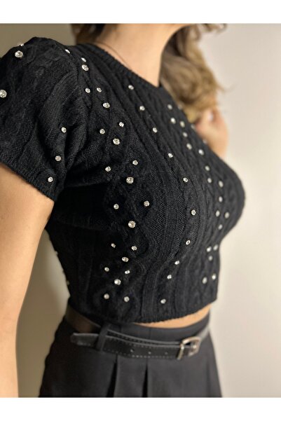 Viskosa سترة تريكو من الحجر الأسود