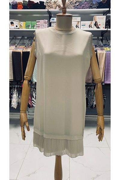 Zeynep Butik Плисирана туника от шифон 90 см - декоративна, без ръкав, пенирано памучно бельо 876 1282