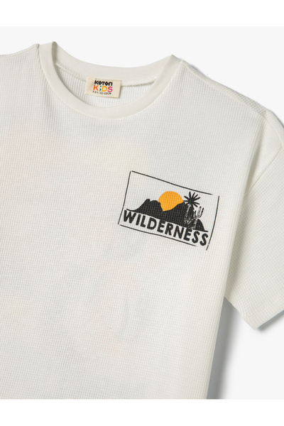 Koton Teksturowany, bawełniany T-shirt z krótkim rękawem i nadrukiem na plecach