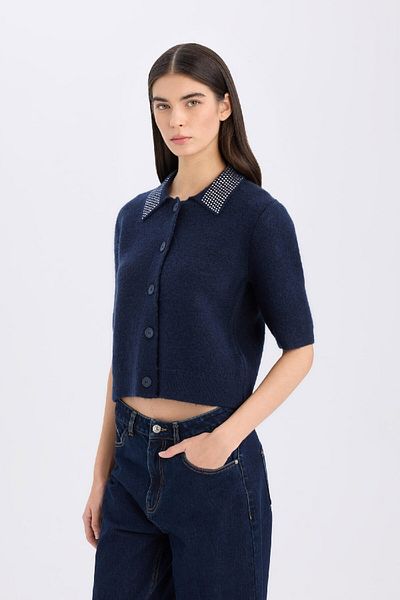 DeFacto Polo Neck Regular Fit Knitwear Cardigan - Flat Buttons E2288Ax24Wn