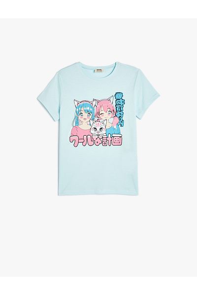 Koton Tricou cu mânecă scurtă cu decolteu și imprimat anime