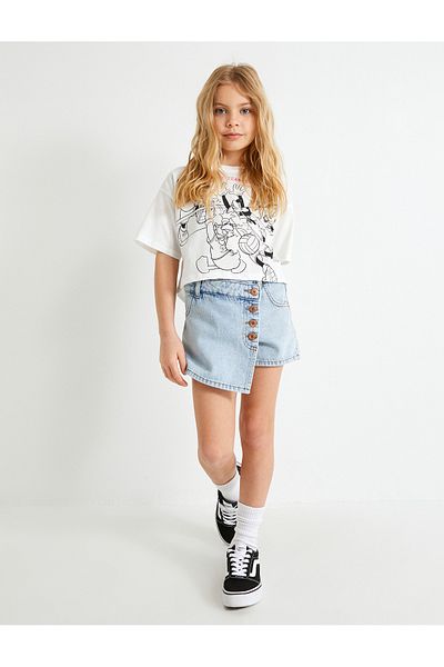 Koton Crop T-Shirt Mickey Mouse Minnie Mouse Licensed Short Sleeve