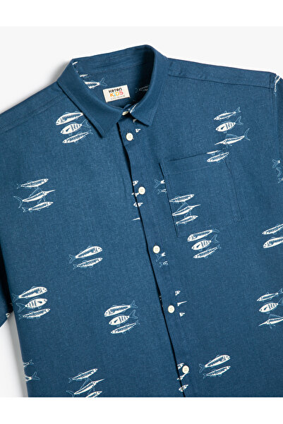 Koton Cămașă oversize de in cu un singur buzunar cu model de pește - mânecă scurtă